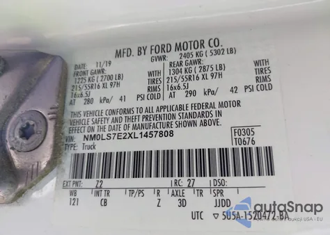 2020 Ford Transit Connect Xl Cargo Van из США, поврежденный, VIN NM0LS7E2XL1457808